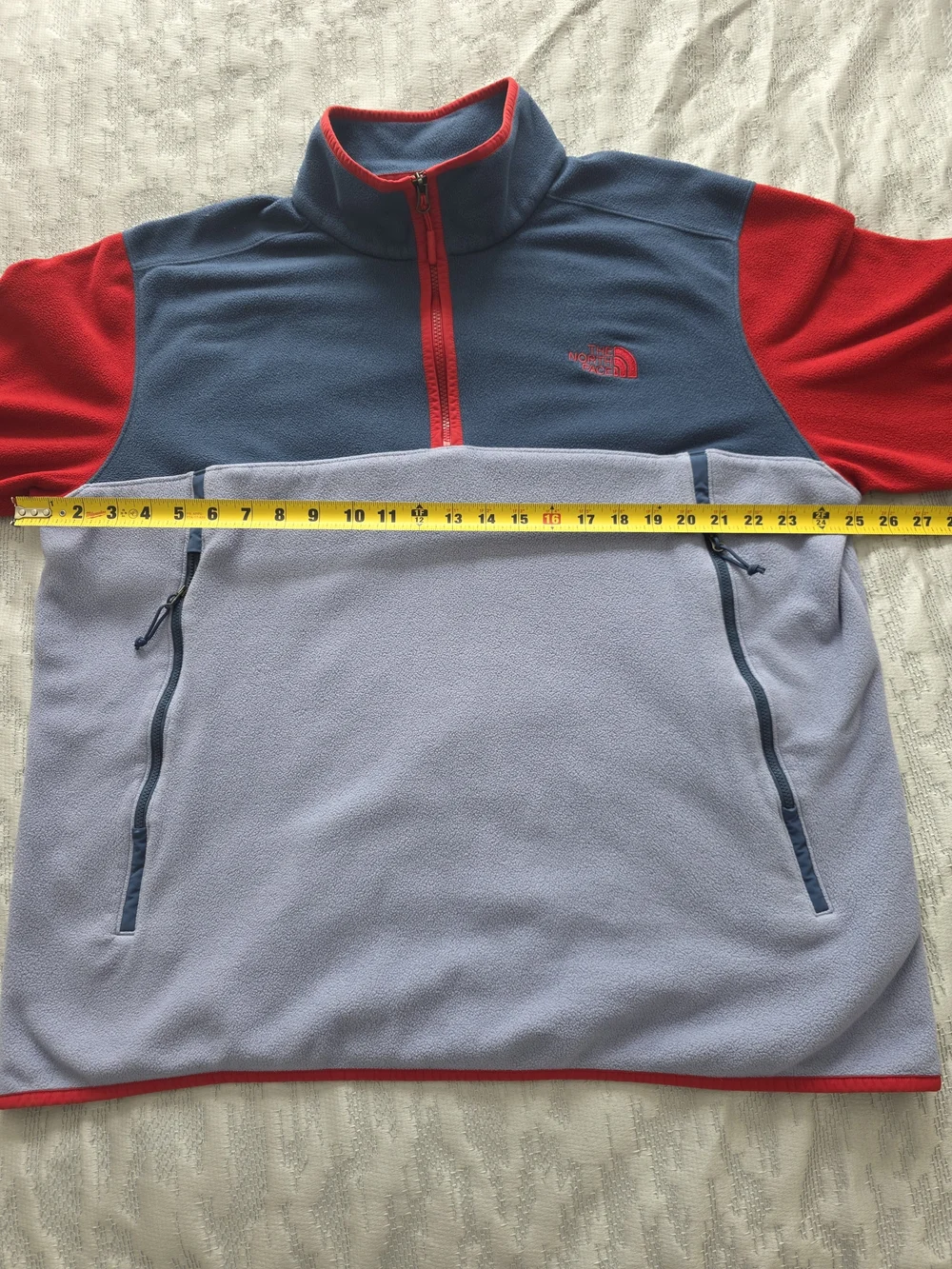 The North Face Vintage Men's XXL Fleece Blue Red Gray Full Zip Pit Zips...